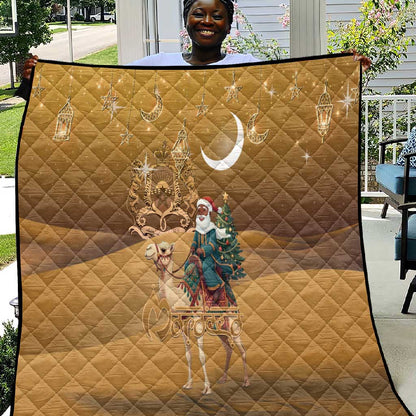 Afro Christmas in Sahara Morocco Quilt Black Santa Riding Camel - African Pride