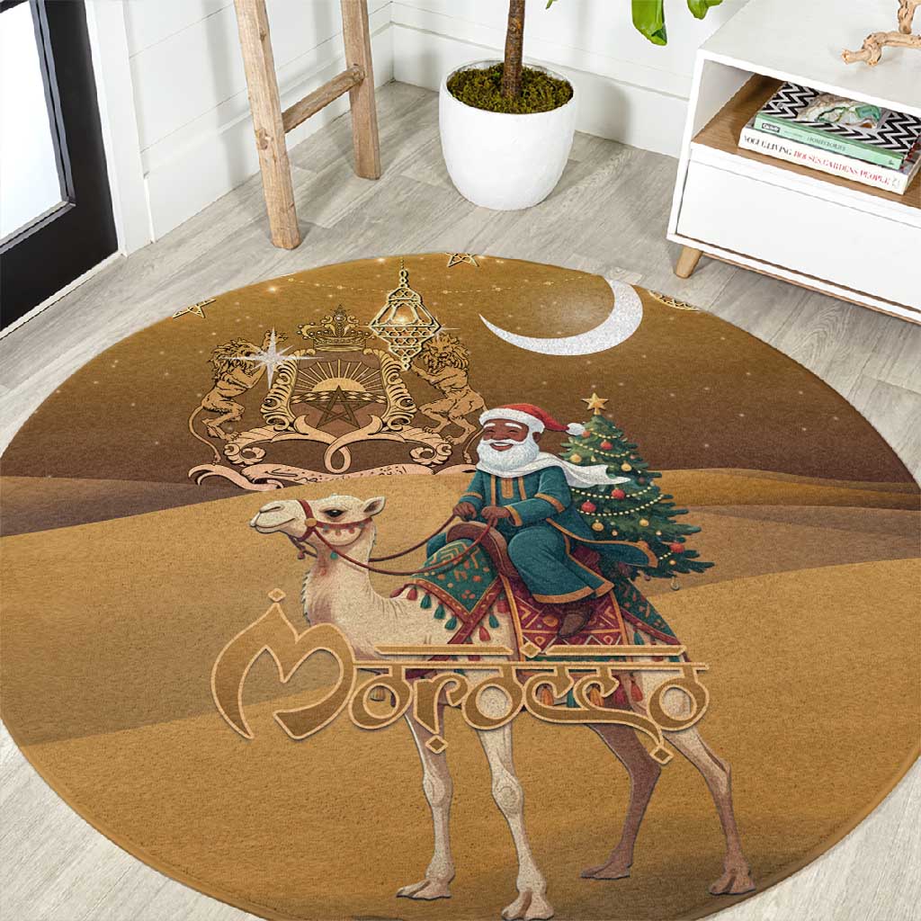 Afro Christmas in Sahara Morocco Round Carpet Black Santa Riding Camel - African Pride
