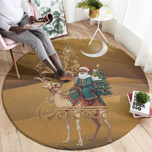 Afro Christmas in Sahara Morocco Round Carpet Black Santa Riding Camel - African Pride