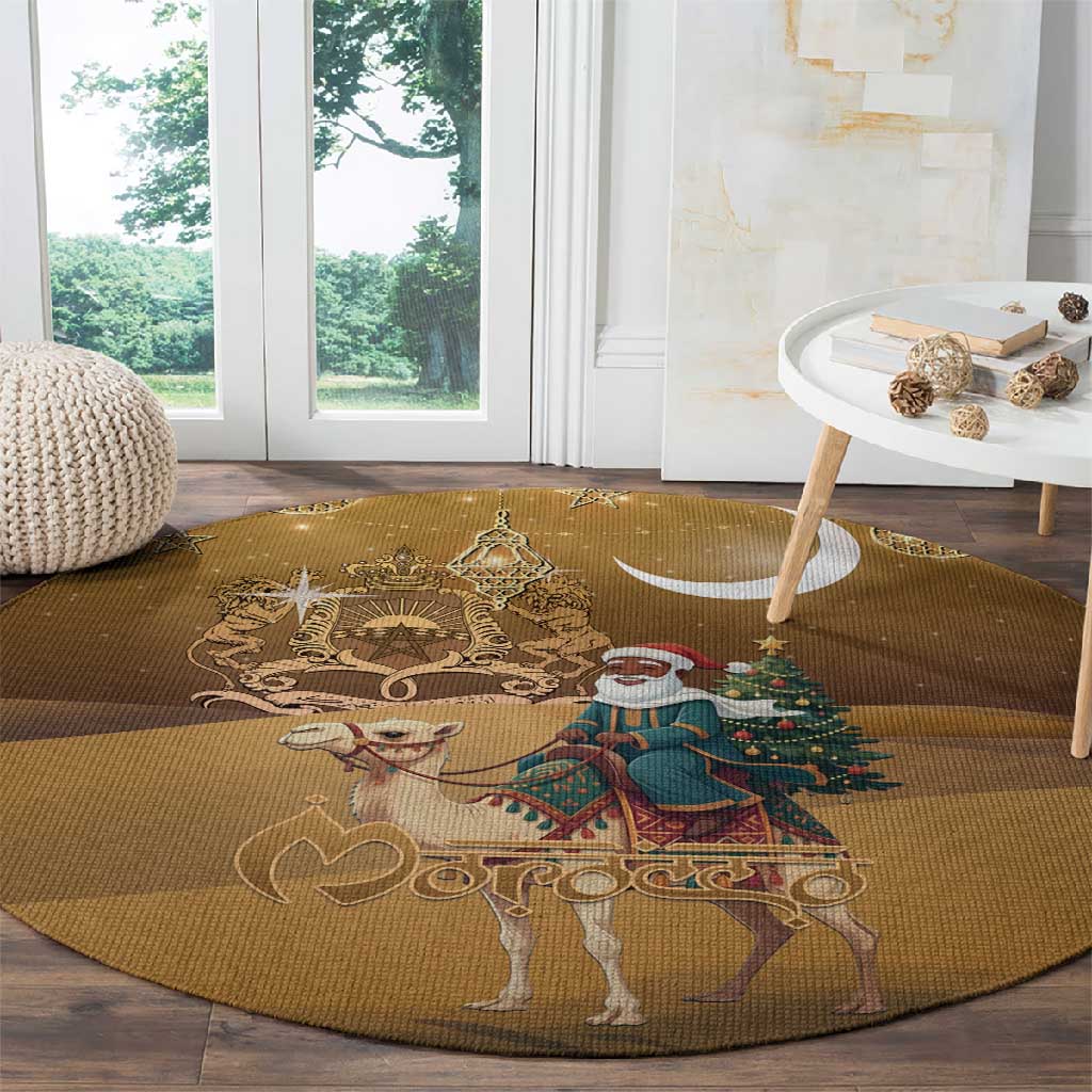 Afro Christmas in Sahara Morocco Round Carpet Black Santa Riding Camel - African Pride