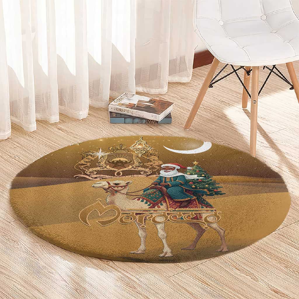 Afro Christmas in Sahara Morocco Round Carpet Black Santa Riding Camel - African Pride