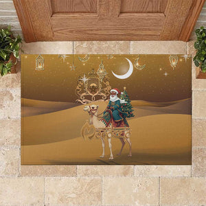 Afro Christmas in Sahara Morocco Rubber Doormat Black Santa Riding Camel - African Pride