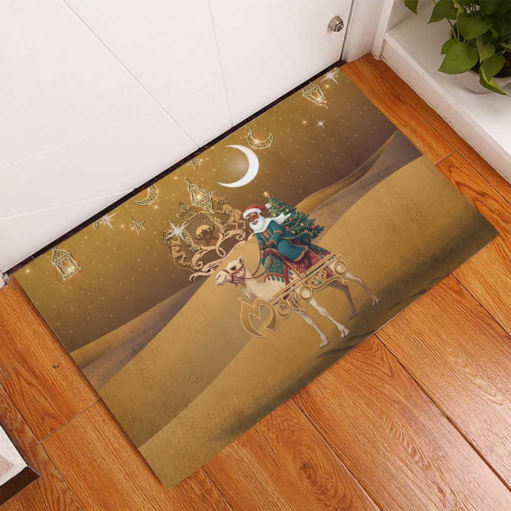 Afro Christmas in Sahara Morocco Rubber Doormat Black Santa Riding Camel - African Pride