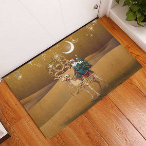 Afro Christmas in Sahara Morocco Rubber Doormat Black Santa Riding Camel - African Pride