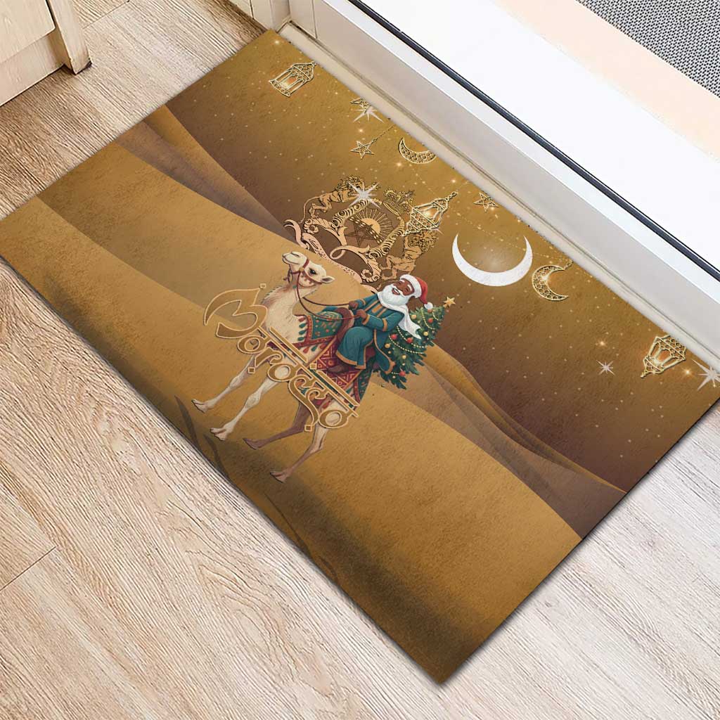 Afro Christmas in Sahara Morocco Rubber Doormat Black Santa Riding Camel - African Pride