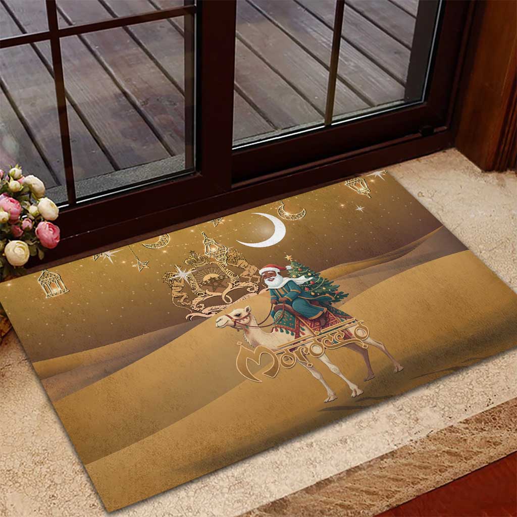 Afro Christmas in Sahara Morocco Rubber Doormat Black Santa Riding Camel - African Pride