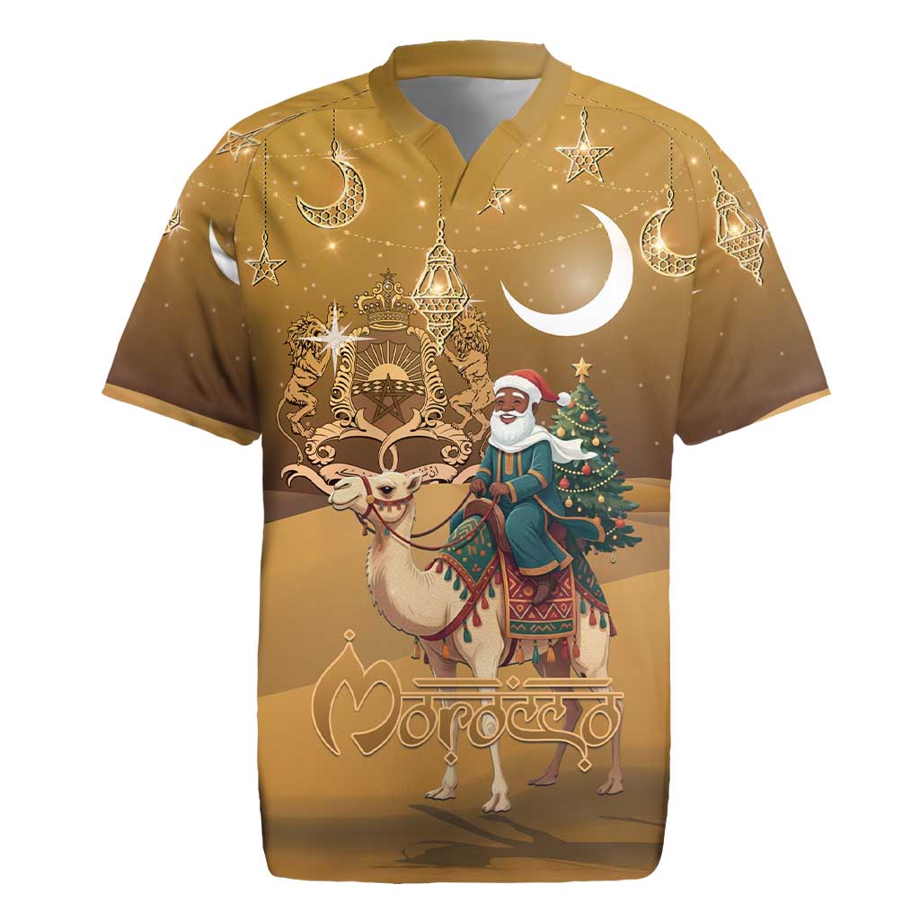 Afro Christmas in Sahara Morocco Rugby Jersey Black Santa Riding Camel - African Pride
