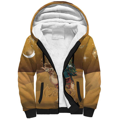 Afro Christmas in Sahara Morocco Sherpa Hoodie Black Santa Riding Camel - African Pride