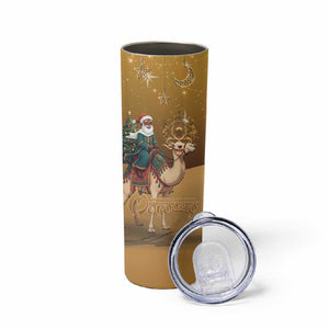 Afro Christmas in Sahara Morocco Skinny Tumbler Black Santa Riding Camel - African Pride