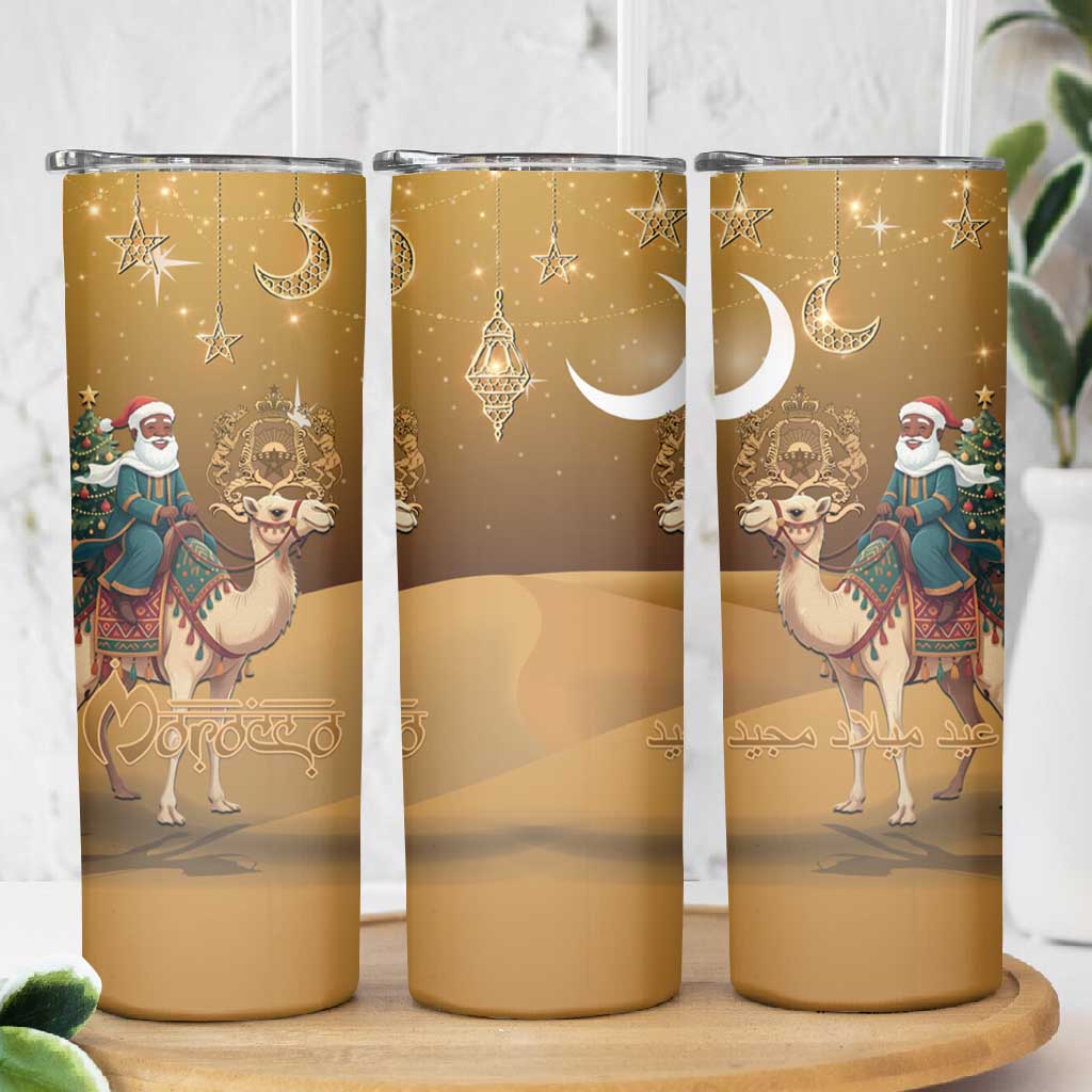 Afro Christmas in Sahara Morocco Skinny Tumbler Black Santa Riding Camel - African Pride