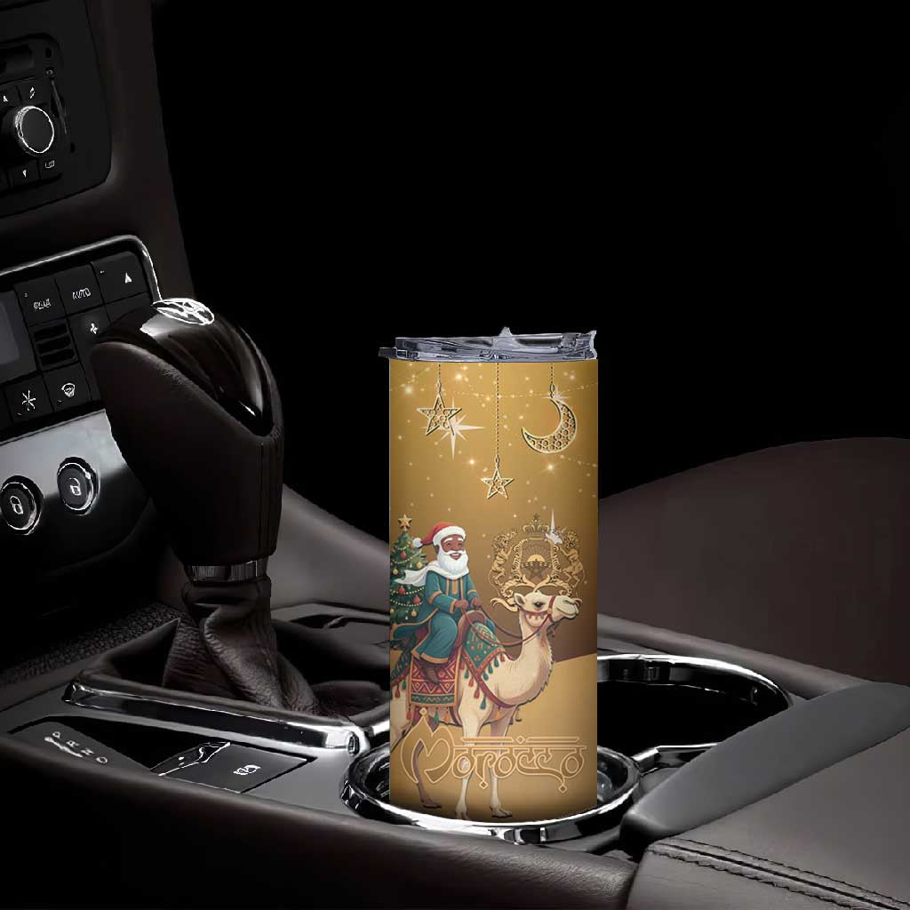 Afro Christmas in Sahara Morocco Skinny Tumbler Black Santa Riding Camel - African Pride
