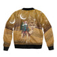 Afro Christmas in Sahara Morocco Sleeve Zip Bomber Jacket Black Santa Riding Camel - African Pride