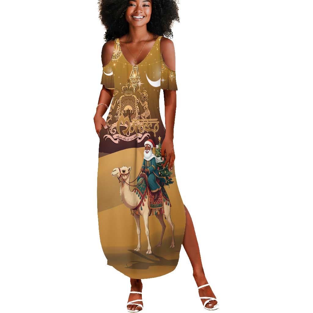 Afro Christmas in Sahara Morocco Summer Maxi Dress Black Santa Riding Camel - African Pride
