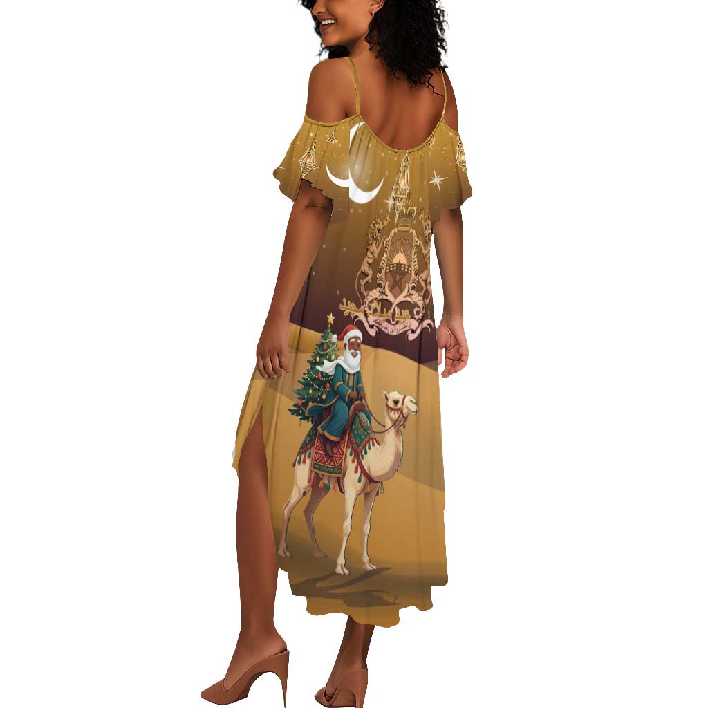 Afro Christmas in Sahara Morocco Summer Maxi Dress Black Santa Riding Camel - African Pride
