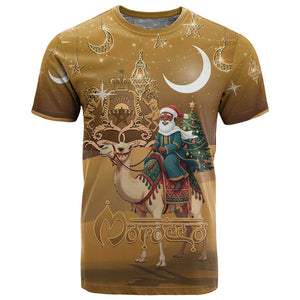 Afro Christmas in Sahara Morocco T shirt Black Santa Riding Camel - African Pride