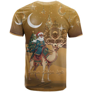 Afro Christmas in Sahara Morocco T shirt Black Santa Riding Camel - African Pride
