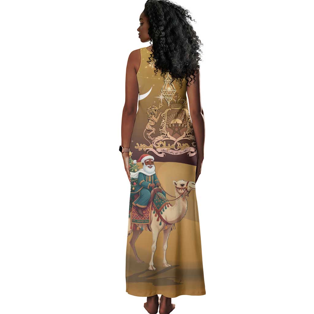 Afro Christmas in Sahara Morocco Tank Maxi Dress Black Santa Riding Camel - African Pride