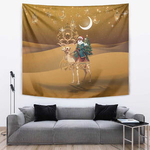 Afro Christmas in Sahara Morocco Tapestry Black Santa Riding Camel - African Pride