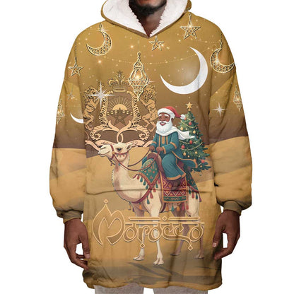 Afro Christmas in Sahara Morocco Wearable Blanket Hoodie Black Santa Riding Camel - African Pride