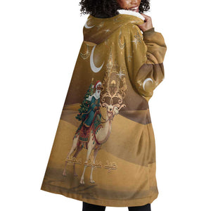 Afro Christmas in Sahara Morocco Wearable Blanket Hoodie Black Santa Riding Camel - African Pride