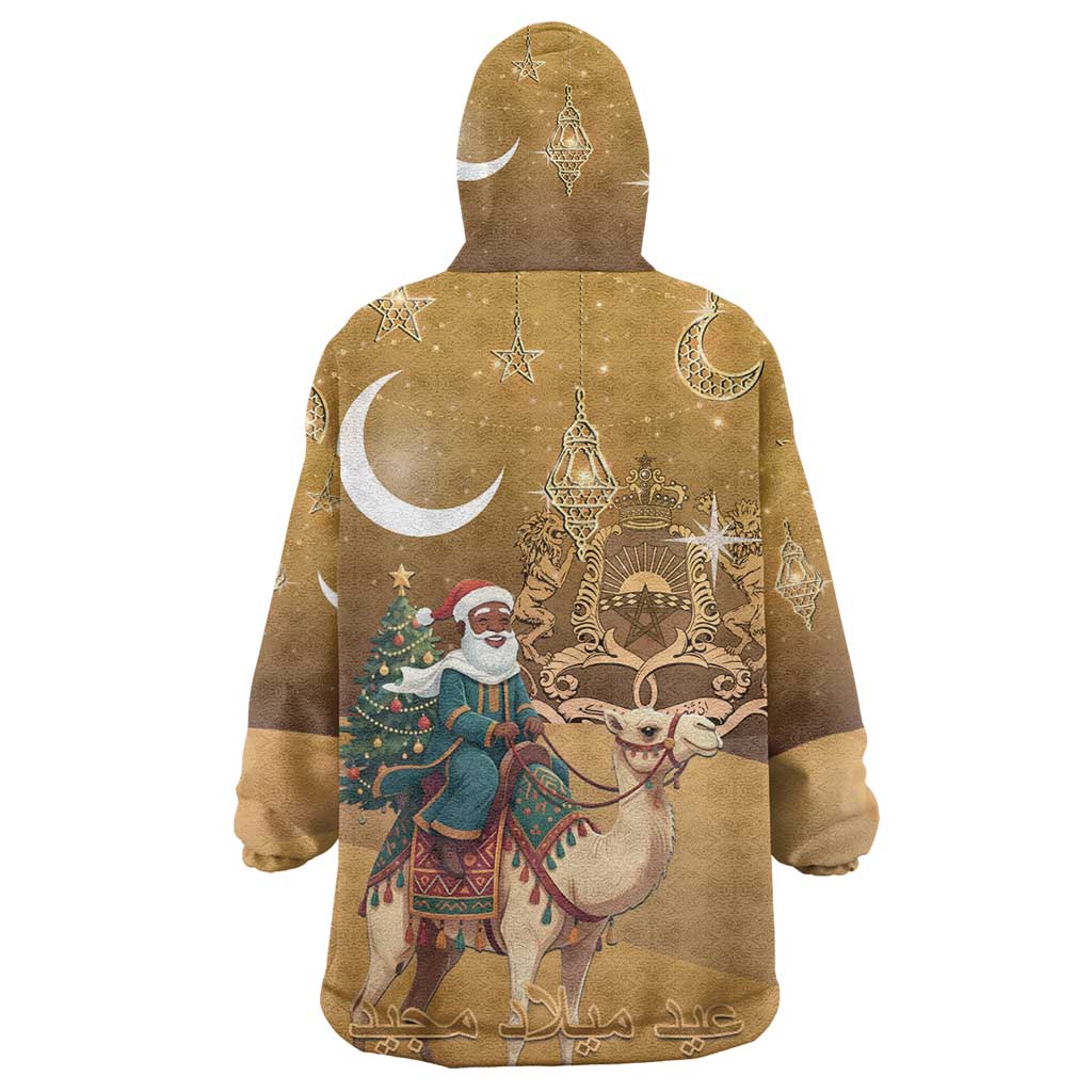 Afro Christmas in Sahara Morocco Wearable Blanket Hoodie Black Santa Riding Camel - African Pride