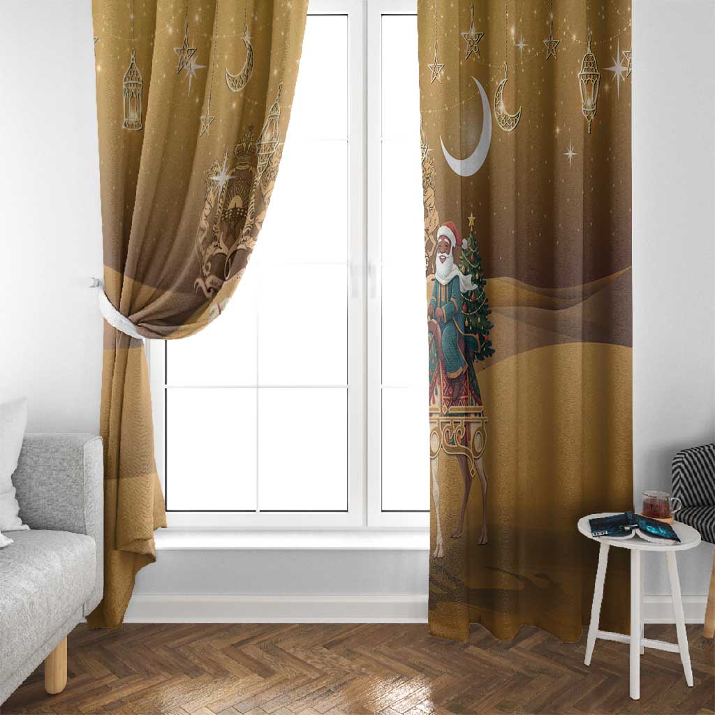 Afro Christmas in Sahara Morocco Window Curtain Black Santa Riding Camel - African Pride