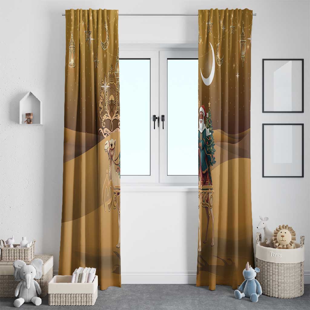 Afro Christmas in Sahara Morocco Window Curtain Black Santa Riding Camel - African Pride