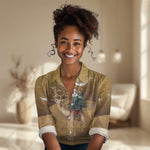 Afro Christmas in Sahara Morocco Women Casual Shirt Black Santa Riding Camel - African Pride
