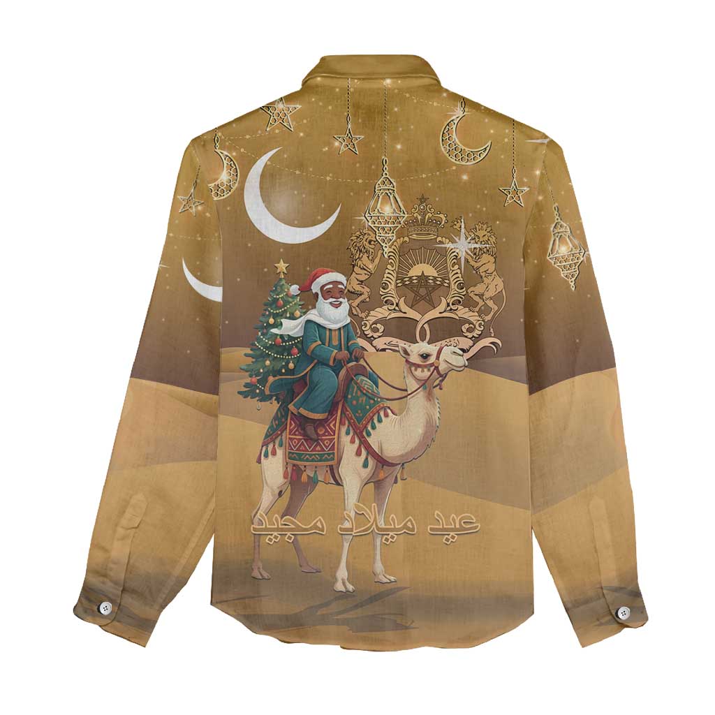 Afro Christmas in Sahara Morocco Women Casual Shirt Black Santa Riding Camel - African Pride