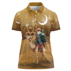 Afro Christmas in Sahara Morocco Women Polo Shirt Black Santa Riding Camel - African Pride