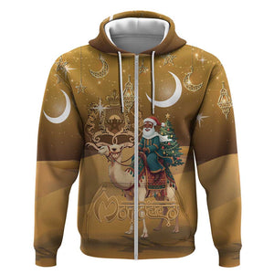 Afro Christmas in Sahara Morocco Zip Hoodie Black Santa Riding Camel - African Pride