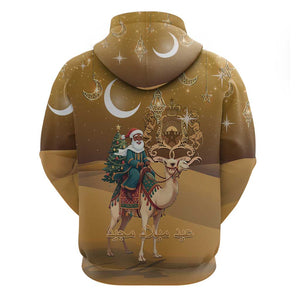 Afro Christmas in Sahara Morocco Zip Hoodie Black Santa Riding Camel - African Pride