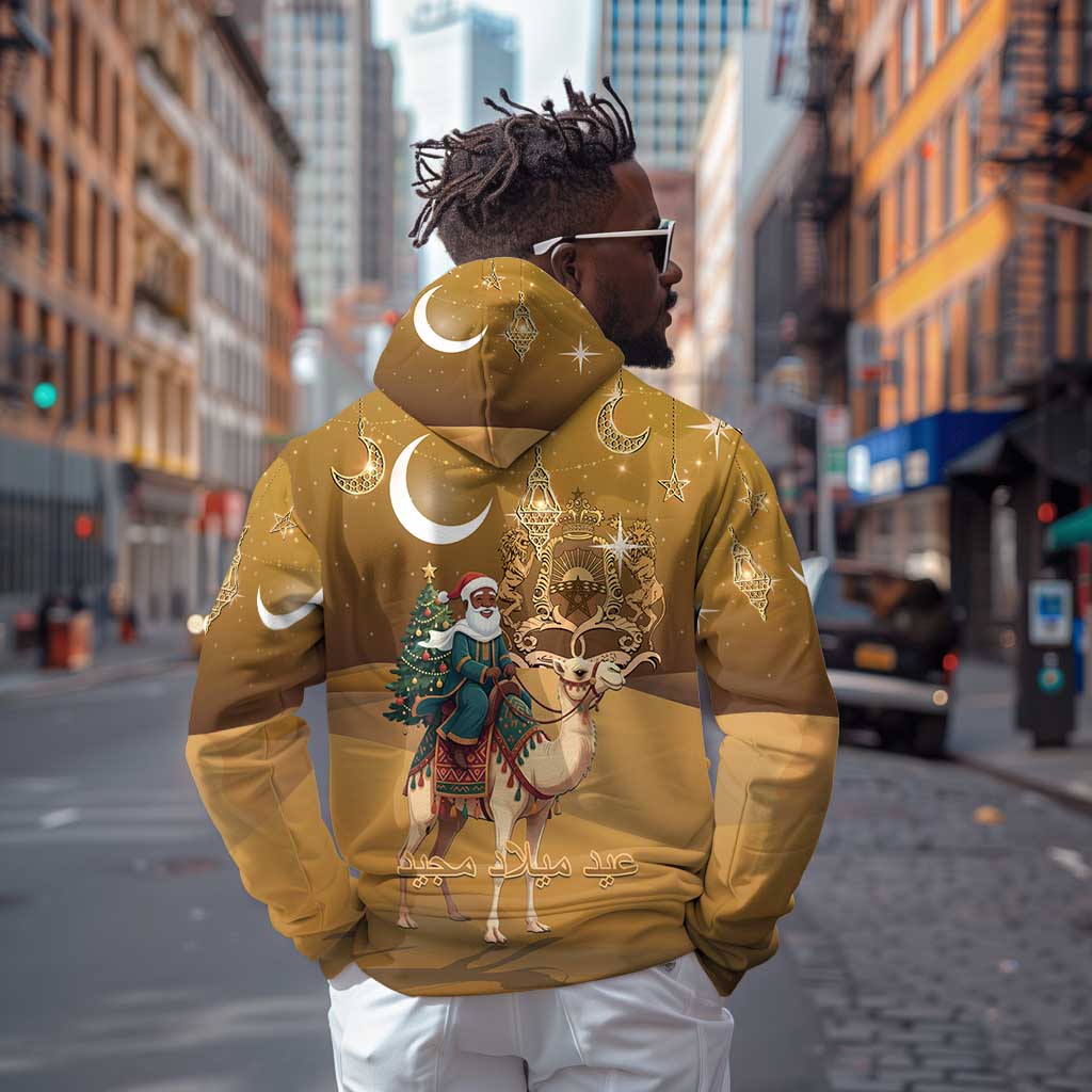 Afro Christmas in Sahara Morocco Zip Hoodie Black Santa Riding Camel - African Pride