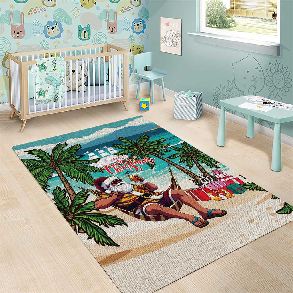 Afro Christmas in Liberia Area Rug Santa Chill on Tropical Beach - African Pride
