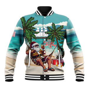 Afro Christmas in Liberia Baseball Jacket Santa Chill on Tropical Beach - African Pride
