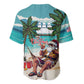 Afro Christmas in Liberia Baseball Jersey Santa Chill on Tropical Beach - African Pride
