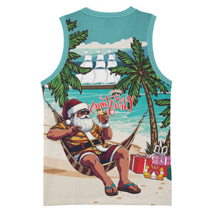 Afro Christmas in Liberia Basketball Jersey Santa Chill on Tropical Beach - African Pride