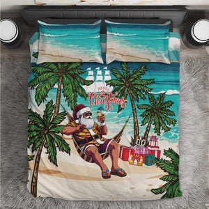 Afro Christmas in Liberia Bedding Set Santa Chill on Tropical Beach - African Pride