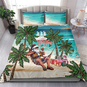 Afro Christmas in Liberia Bedding Set Santa Chill on Tropical Beach - African Pride