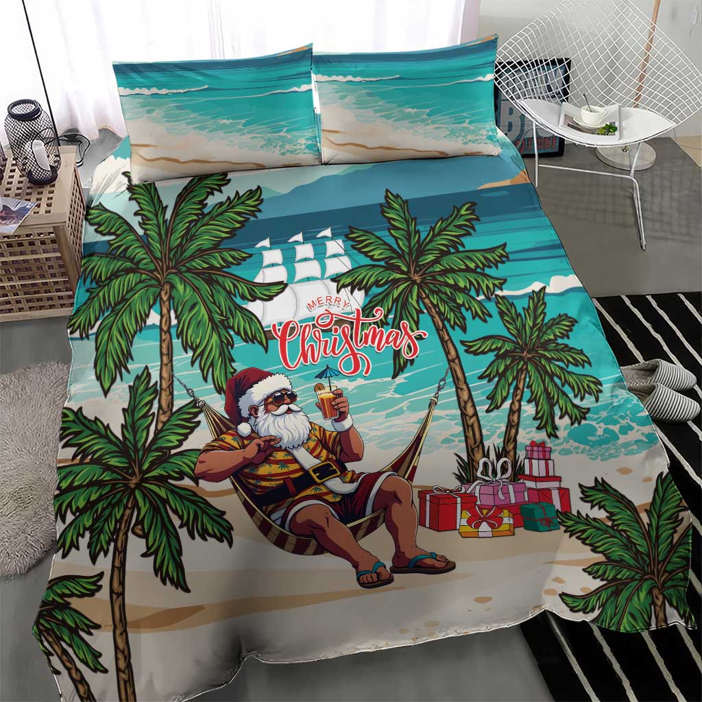 Afro Christmas in Liberia Bedding Set Santa Chill on Tropical Beach - African Pride