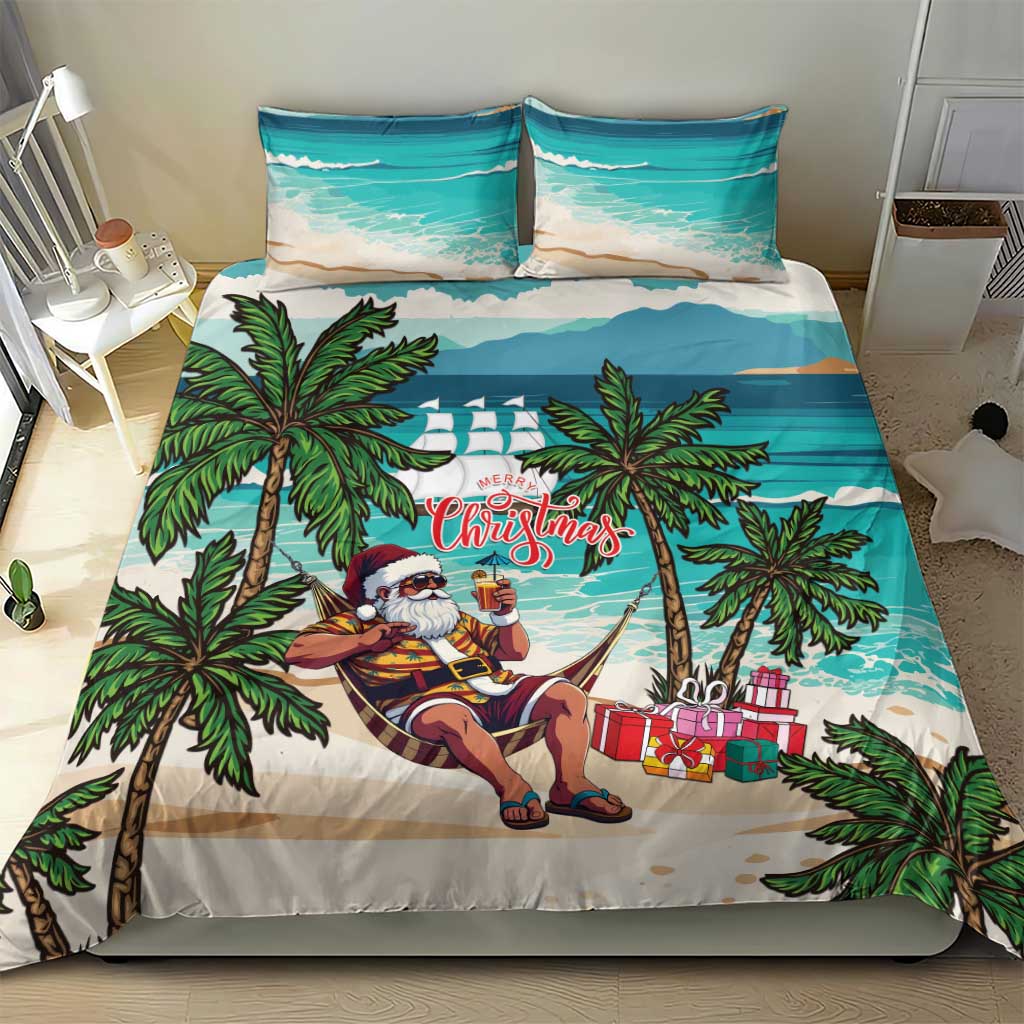 Afro Christmas in Liberia Bedding Set Santa Chill on Tropical Beach - African Pride