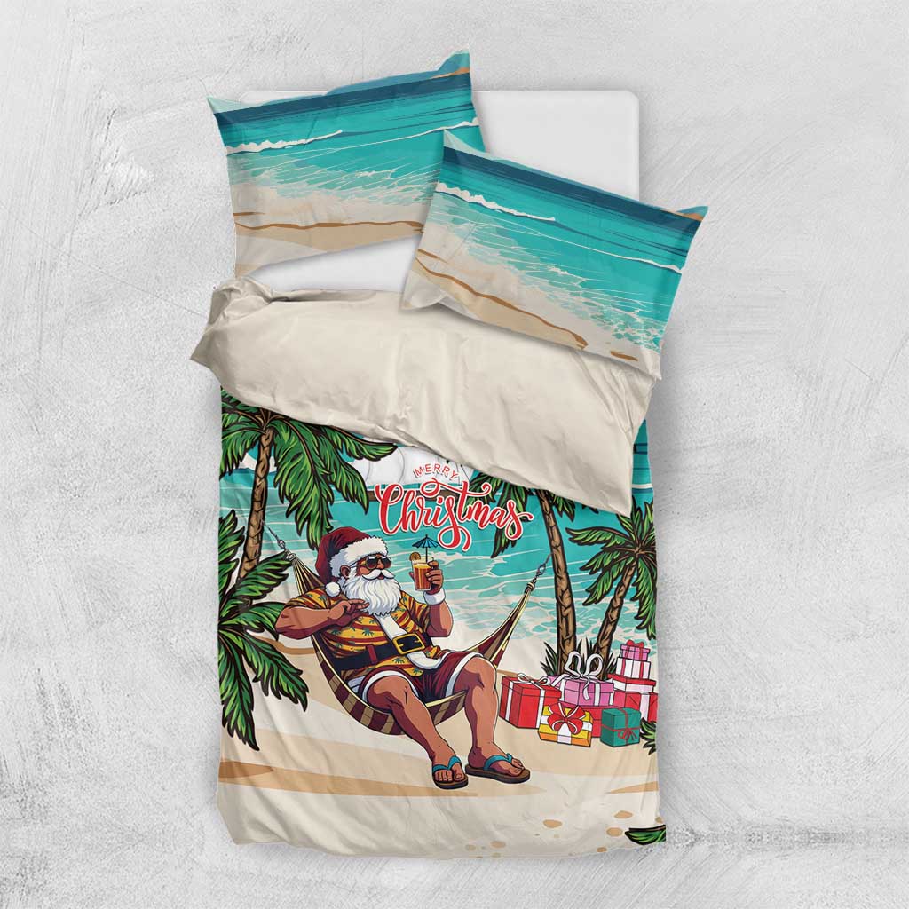 Afro Christmas in Liberia Bedding Set Santa Chill on Tropical Beach - African Pride