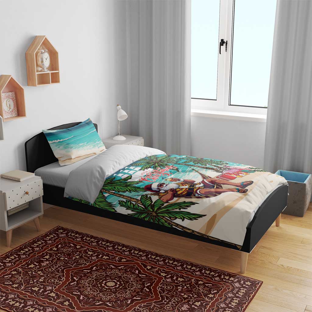 Afro Christmas in Liberia Bedding Set Santa Chill on Tropical Beach - African Pride