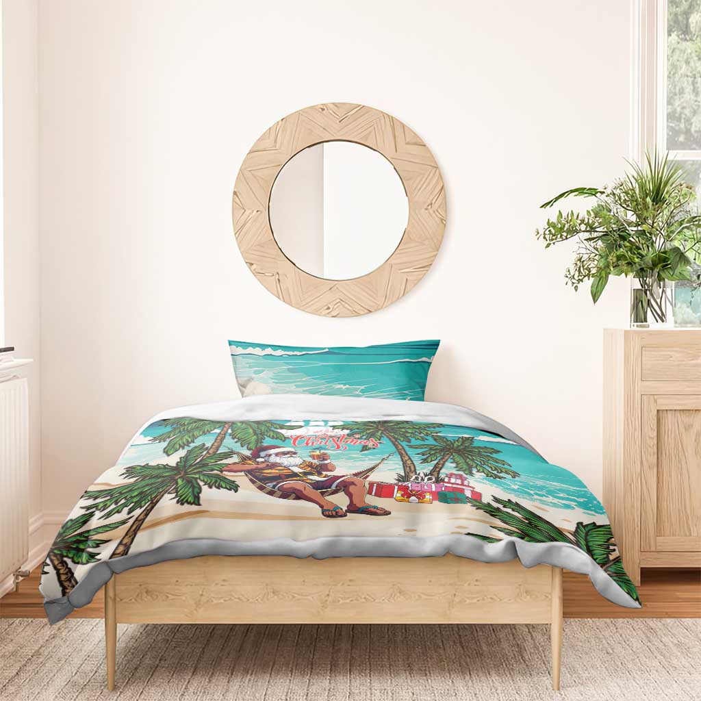 Afro Christmas in Liberia Bedding Set Santa Chill on Tropical Beach - African Pride