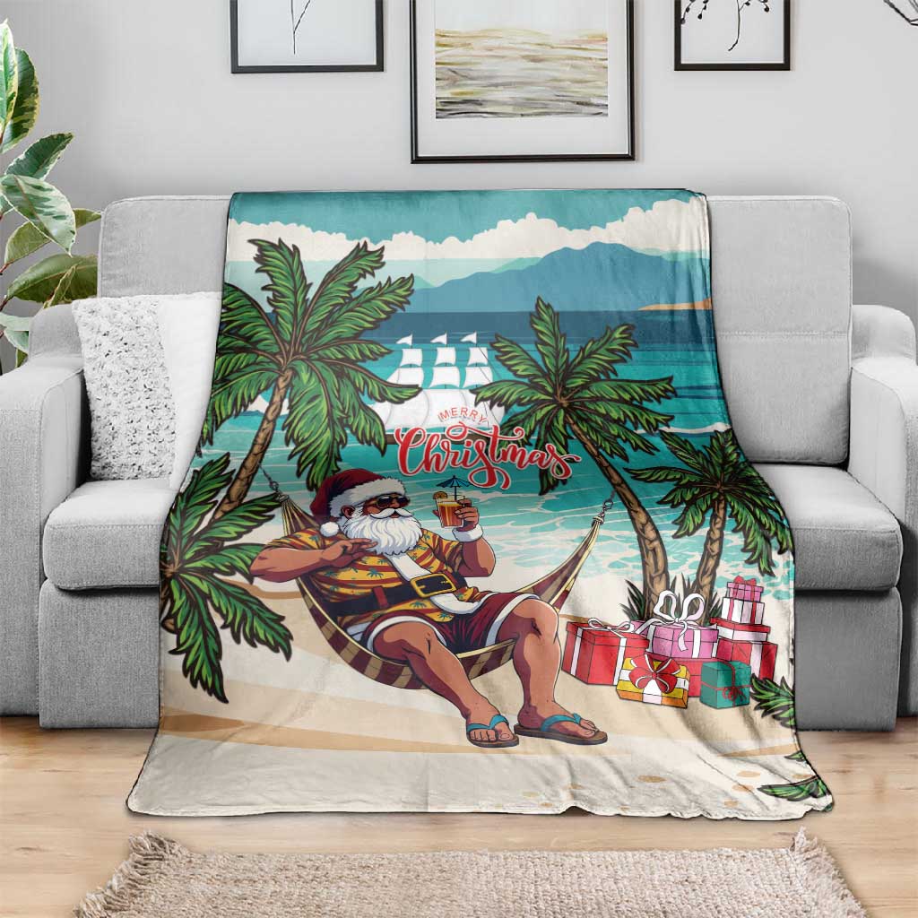 Afro Christmas in Liberia Blanket Santa Chill on Tropical Beach - African Pride