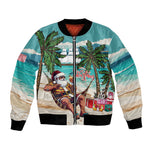 Afro Christmas in Liberia Bomber Jacket Santa Chill on Tropical Beach - African Pride