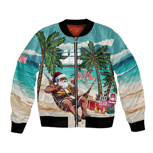 Afro Christmas in Liberia Bomber Jacket Santa Chill on Tropical Beach - African Pride