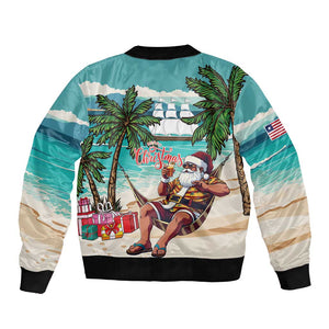 Afro Christmas in Liberia Bomber Jacket Santa Chill on Tropical Beach - African Pride