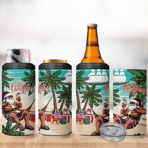 Afro Christmas in Liberia 4 in 1 Can Cooler Tumbler Santa Chill on Tropical Beach - African Pride
