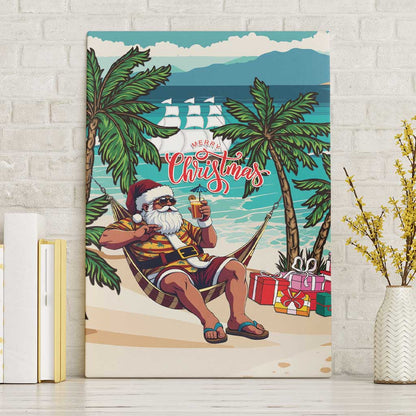 Afro Christmas in Liberia Canvas Wall Art Santa Chill on Tropical Beach - African Pride